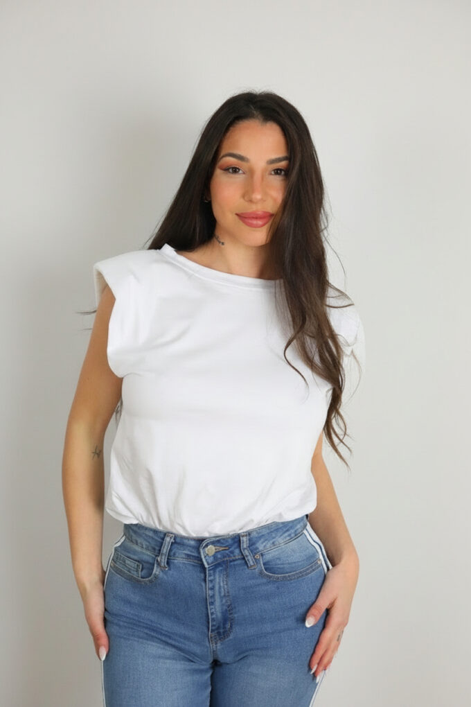 Camiseta Hombreras Básic - Única, Blanco