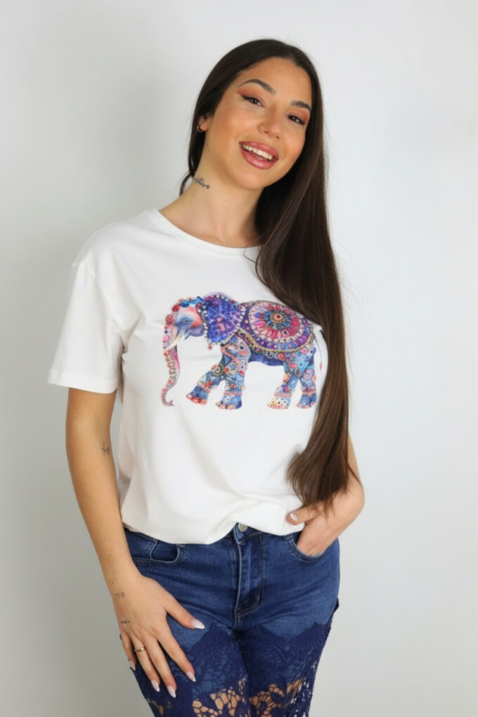 Camiseta Estampada Brillos - Única, Blanco
