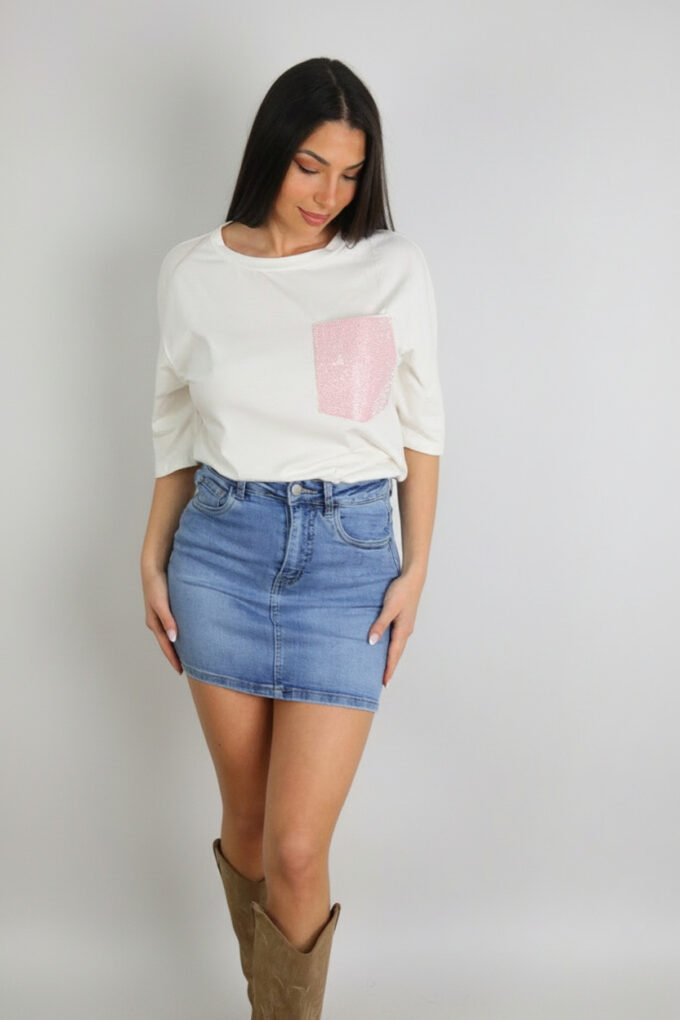 Camiseta Bolsillo Brillos - Única, Nude