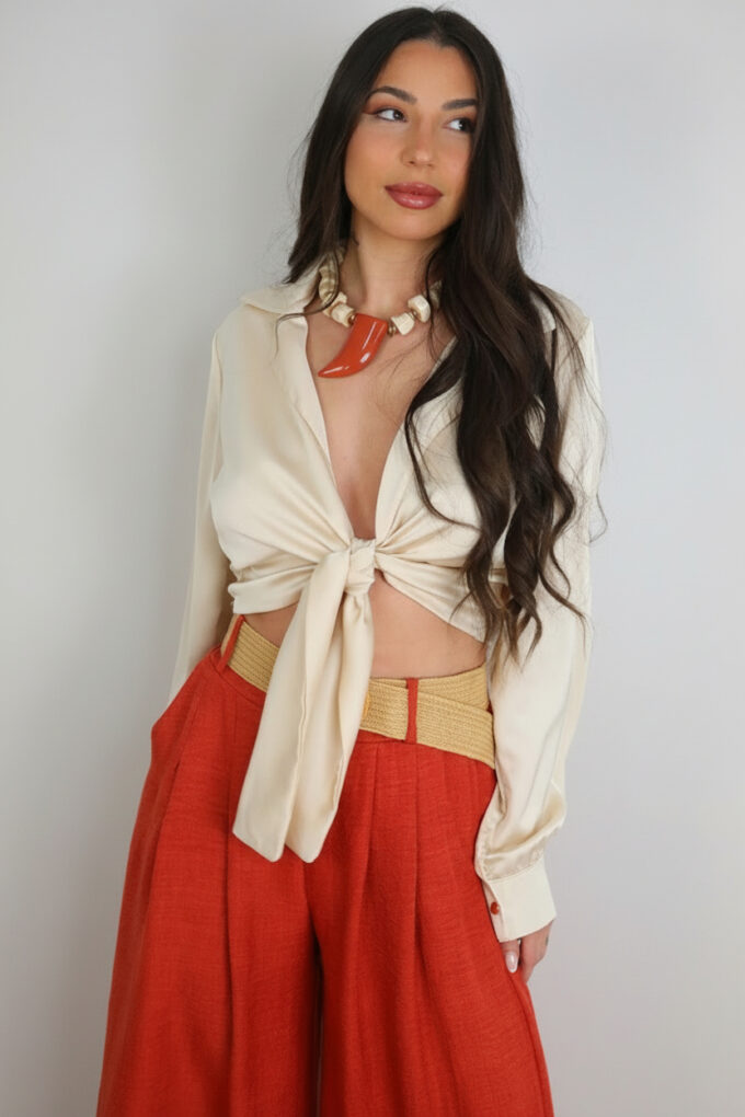 Blusa Nudo Satén - Única, Beige