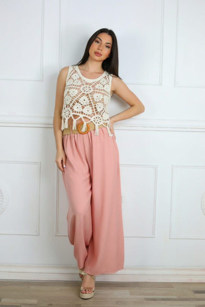 Pantalon Efecto Lino Cinturón