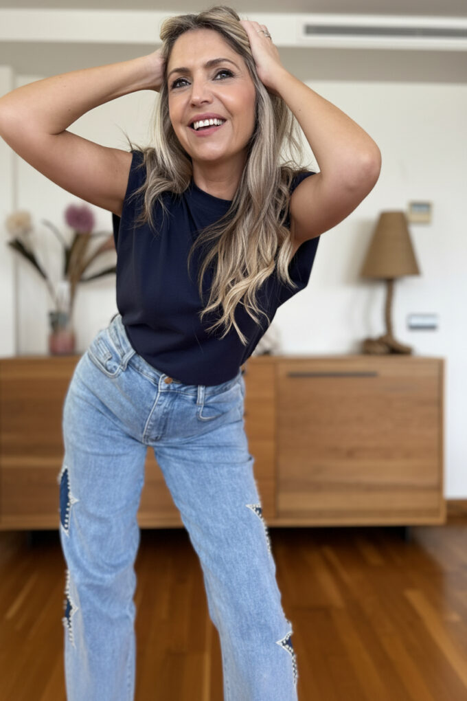 Camiseta Básic Hombreras - Única, Azul Marino