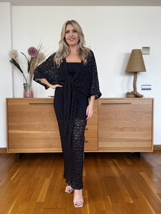 Kimono Encaje - Única, Negro