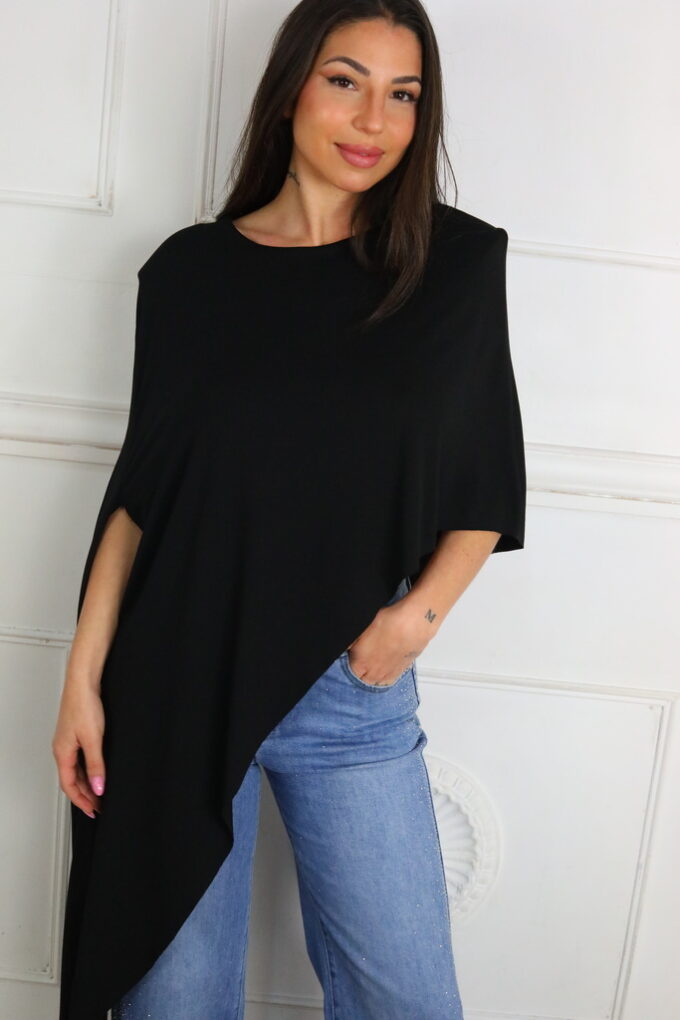 Camiseta Hombreras Asimétrica - Única, Negro