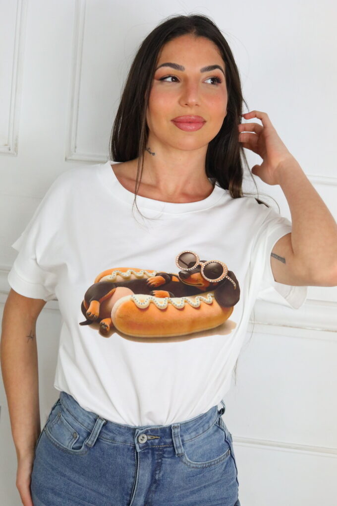 Camiseta Estampada Brillos - Única, Blanco