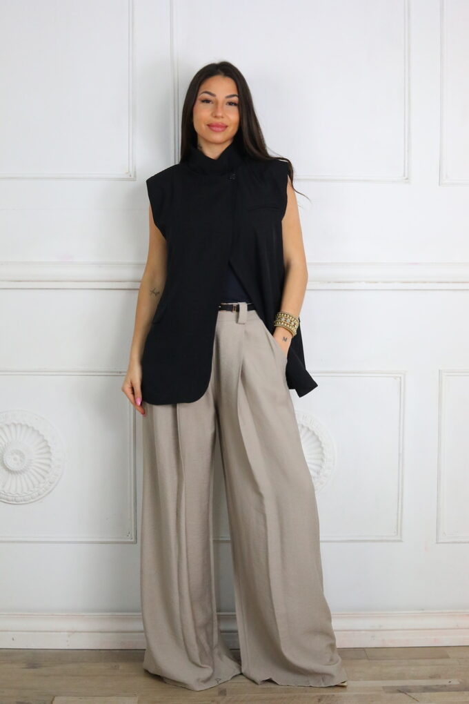 Pantalon Efecto Lino Cinturón