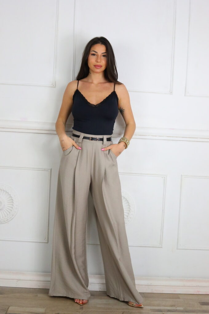 Pantalon Efecto Lino Cinturón