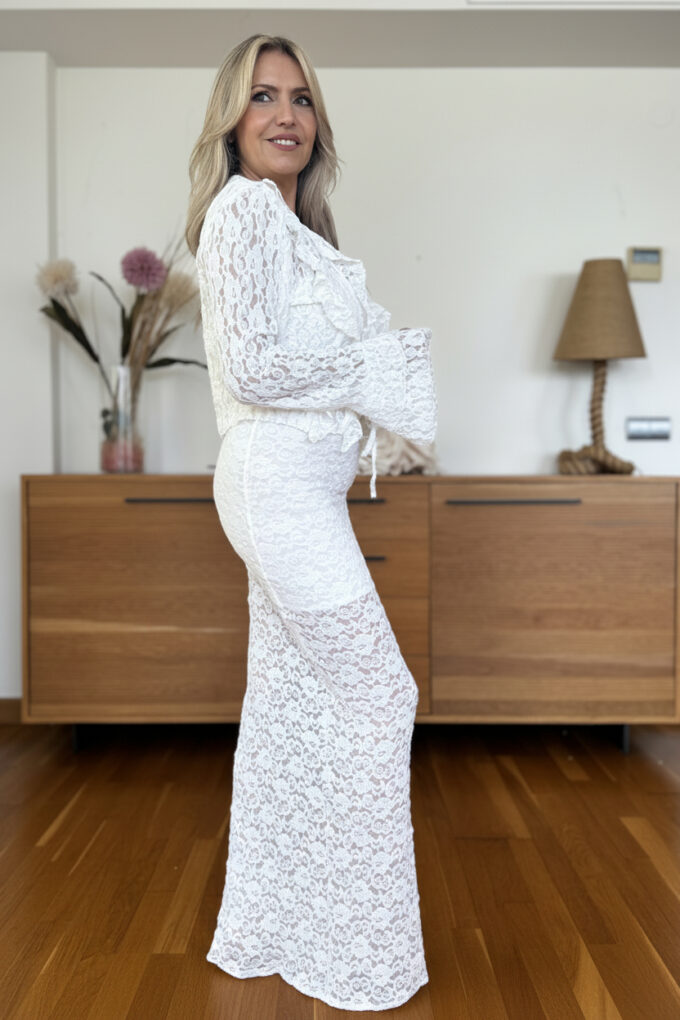 Blusa Encaje Volantes - Única, Blanco