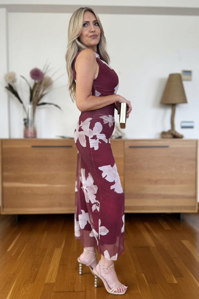 Vestido Tull Estampado - Única, Burdeos