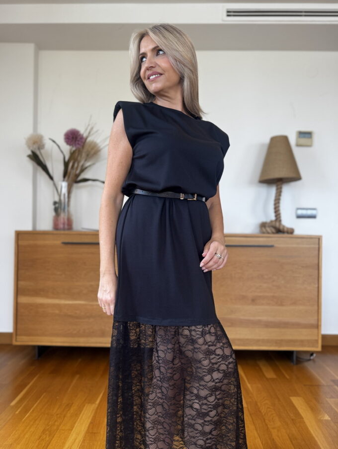 Vestido Hombreras Encaje