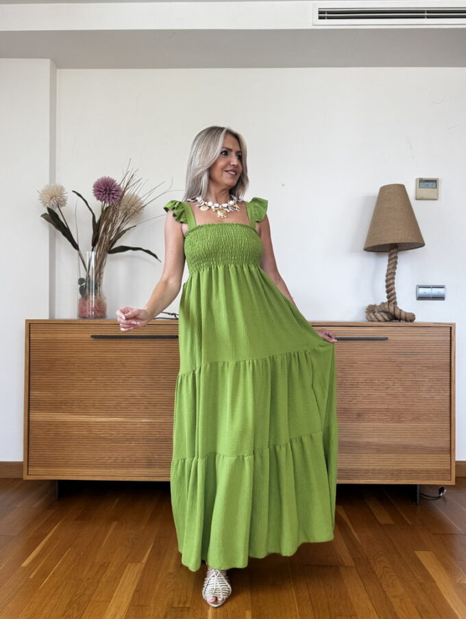 Vestido Fruncido Tiranta Volantes