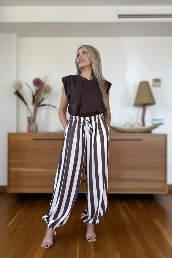 Pantalon Rayas Patente - Única, Marrón oscuro