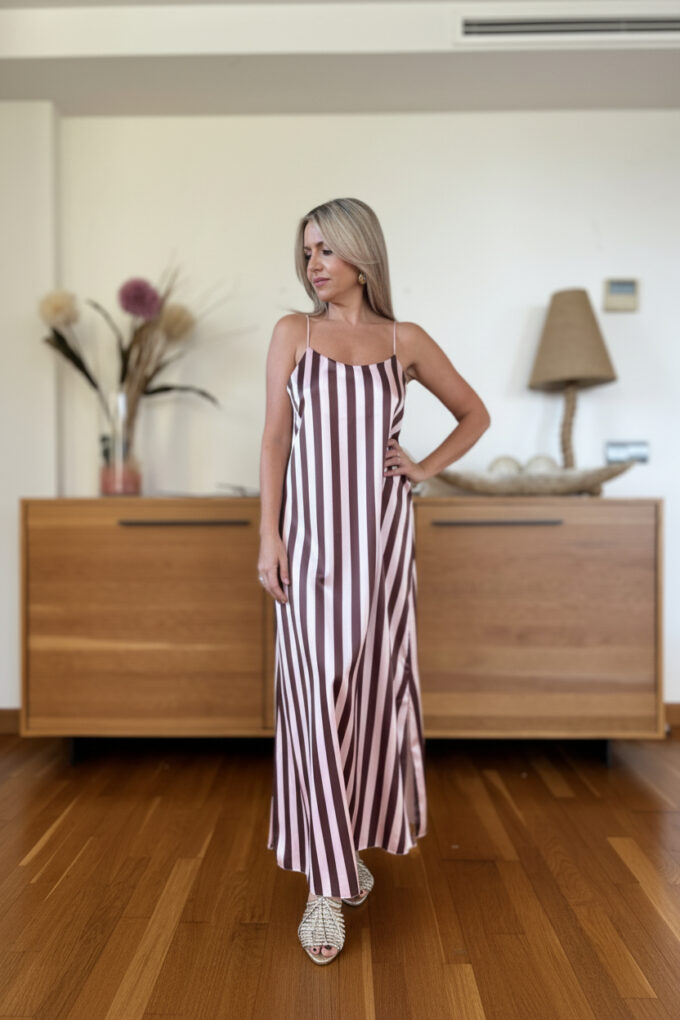 Vestido Lencero Rayas - Única, Nude oscuro