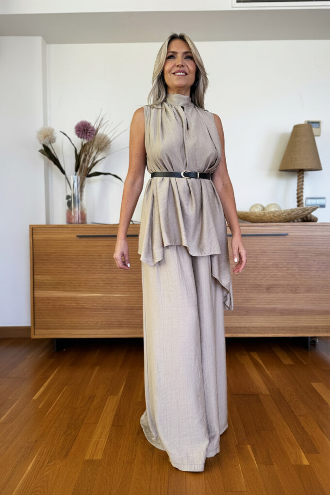 Conjunto Blusa Asimétrica - Única, Taupe