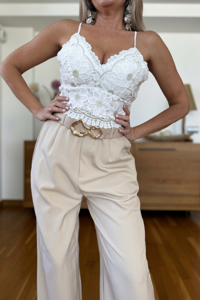Top Croché Bordado - Única, Blanco