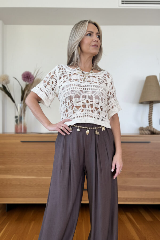 Blusa Croché - Única, Beige