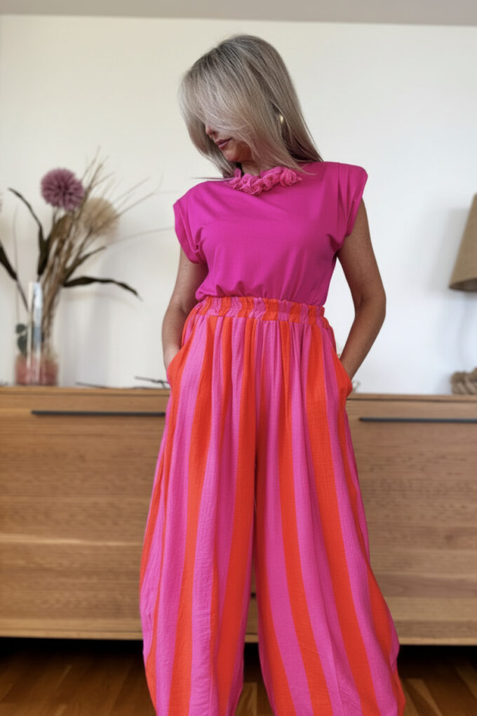 Camiseta Hombreras Básic - Única, Fucsia
