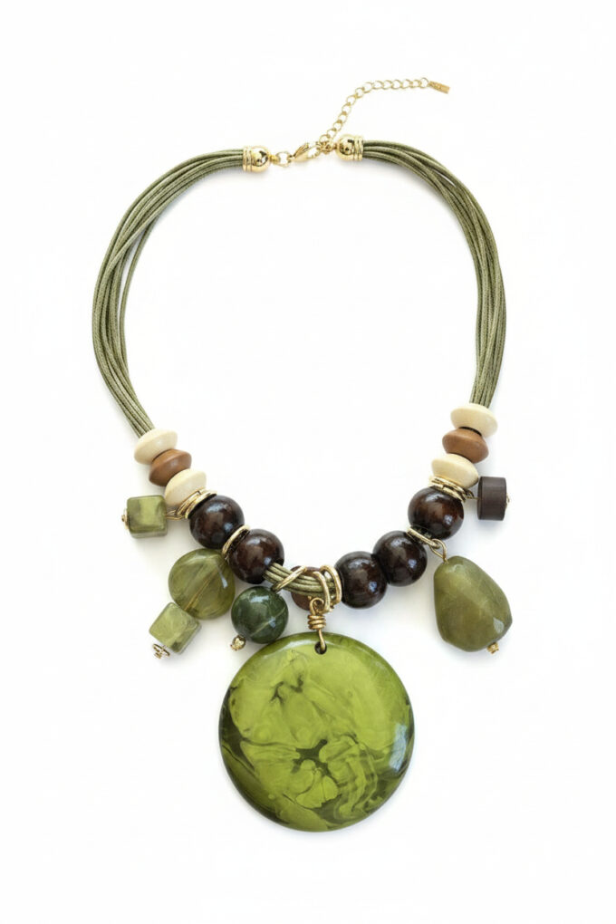 Collar Cuerdas Bolas - Verde Oliva