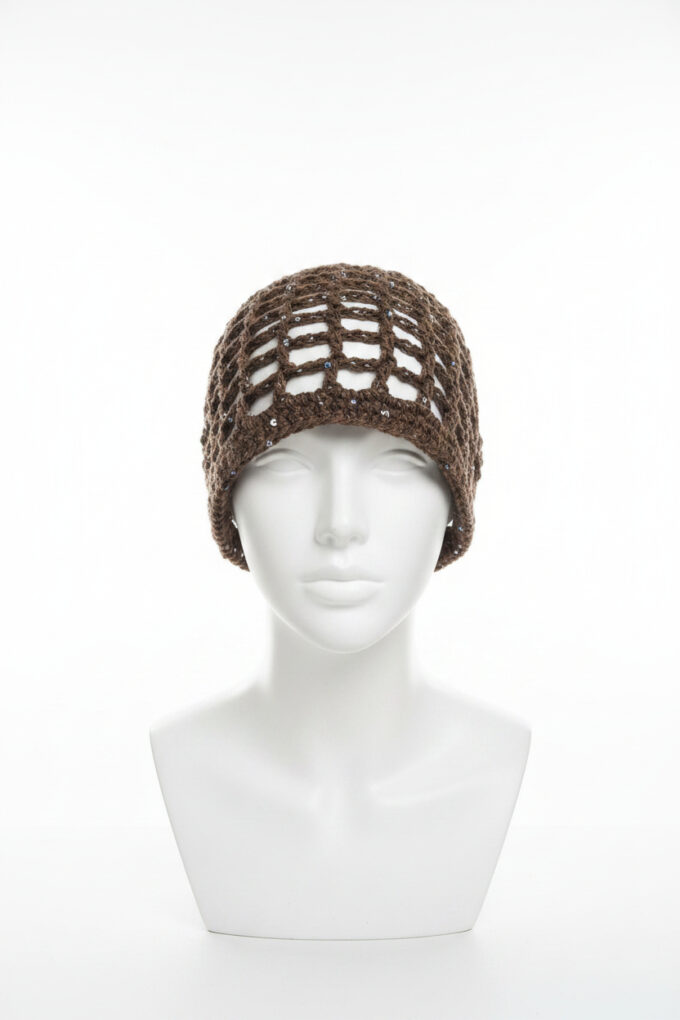 Gorro Croché Lentejuelas - Marrón oscuro