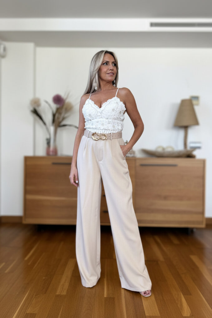 Pantalon Cropped Cinturón - L, Arena