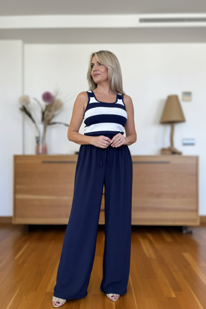 Pantalon Ancho Cordón - Única, Azul Marino