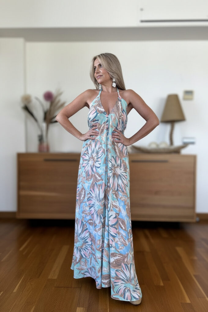 Vestido Pañuelo Estampado - Única, Turquesa