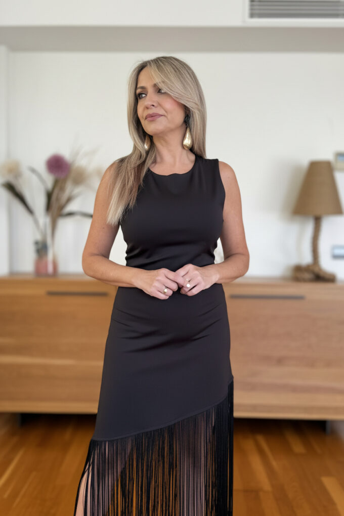 Vestido Flecos Liso