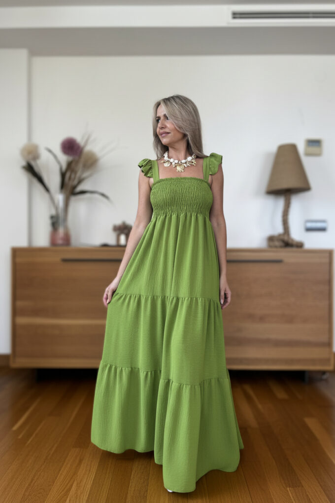 Vestido Fruncido Tiranta Volantes