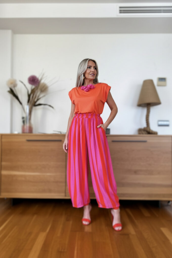 Pantalon Midi Rayas - Única, Naranja
