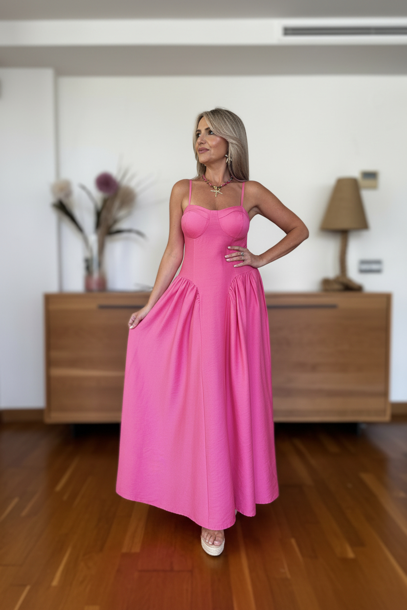 Vestido Símil Lino Cascos