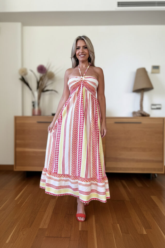 Vestido Fruncido Estampado - Única, Naranja