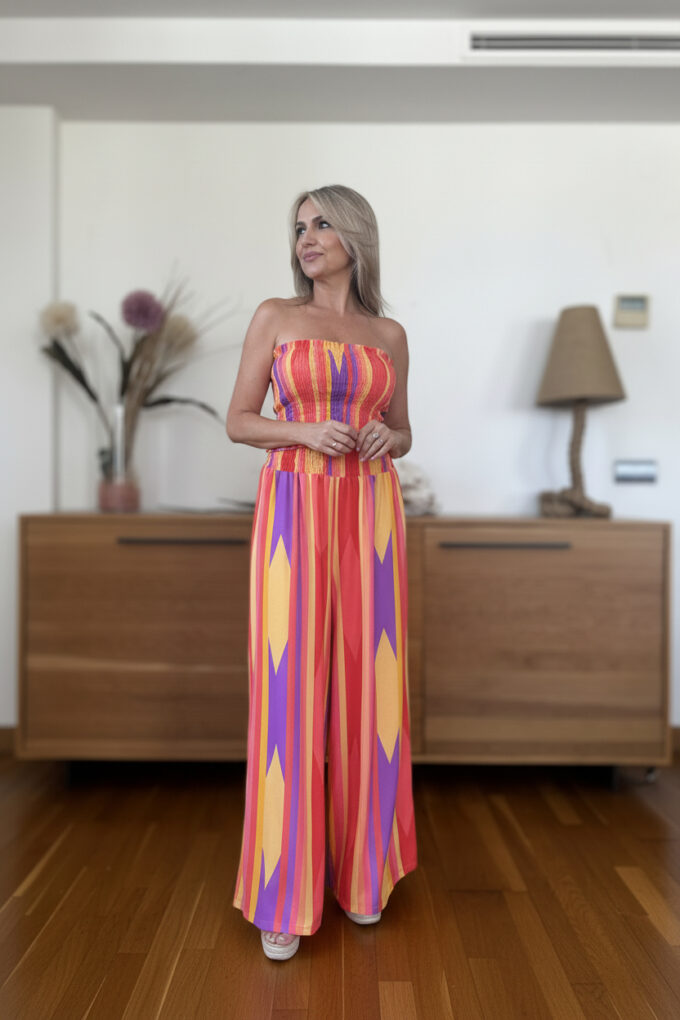 Conjunto Fruncido Estampado - Única, Naranja