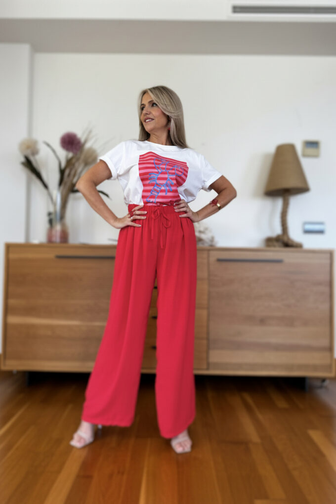 Pantalon Ancho Cordón - Única, Rojo