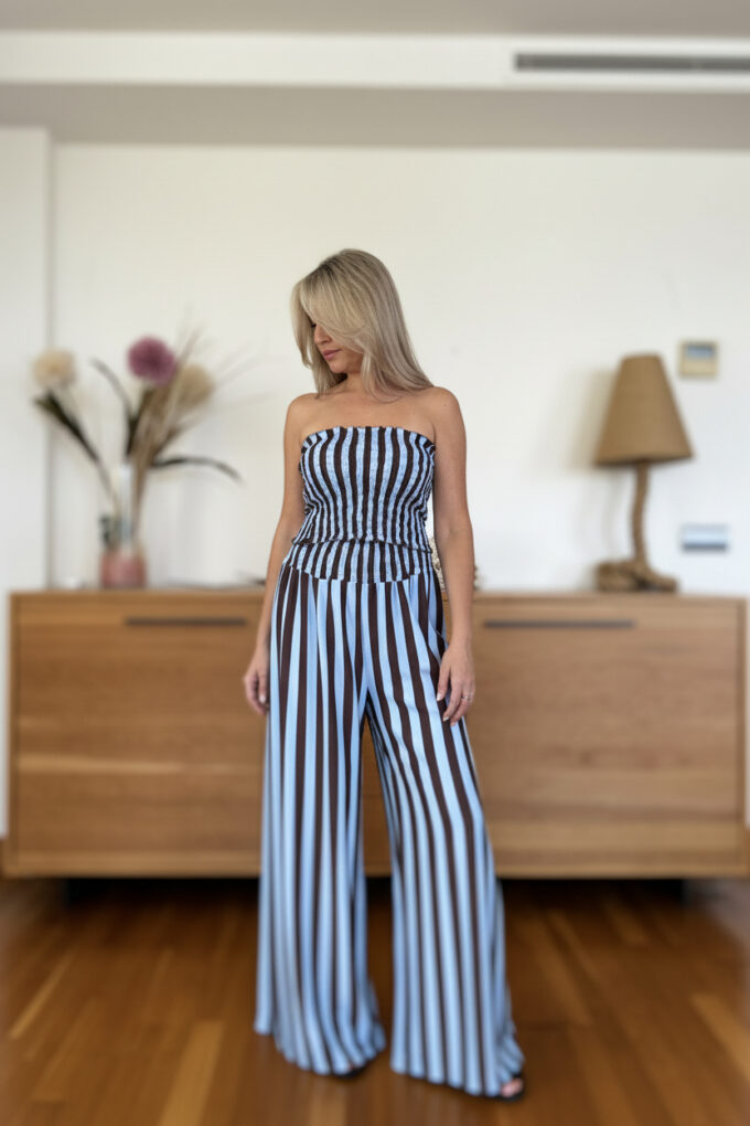 Conjunto Fruncido Rayas - Única, Azul claro