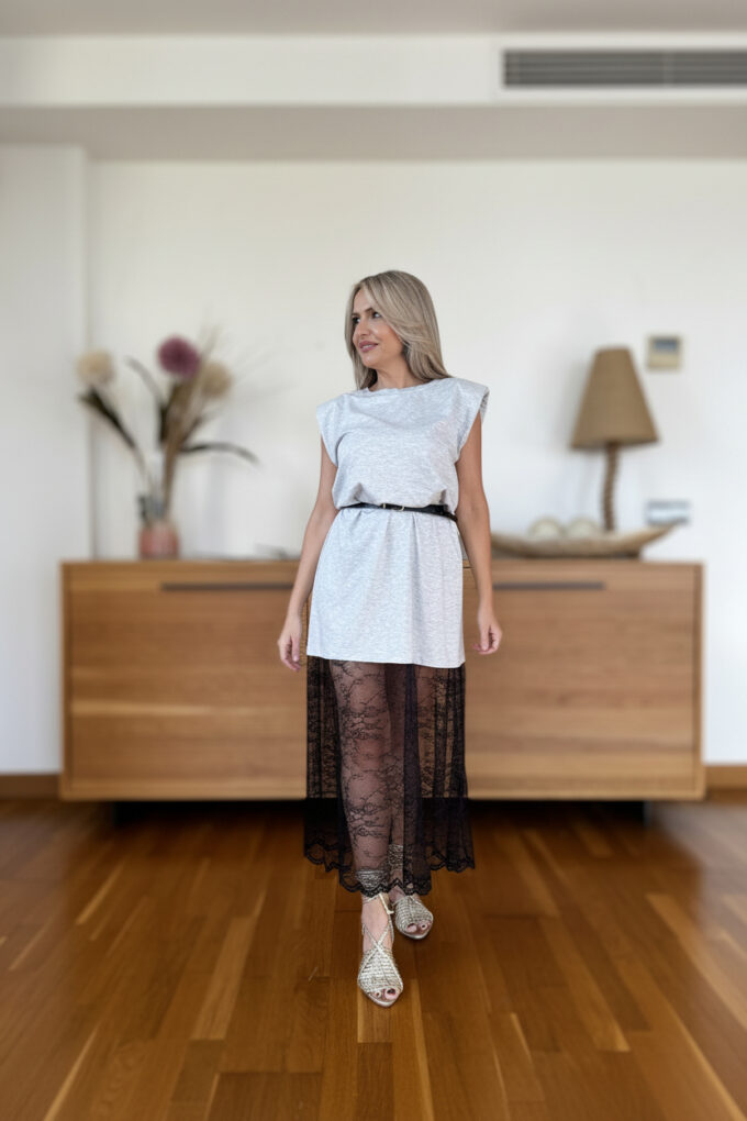 Vestido Hombreras Encaje