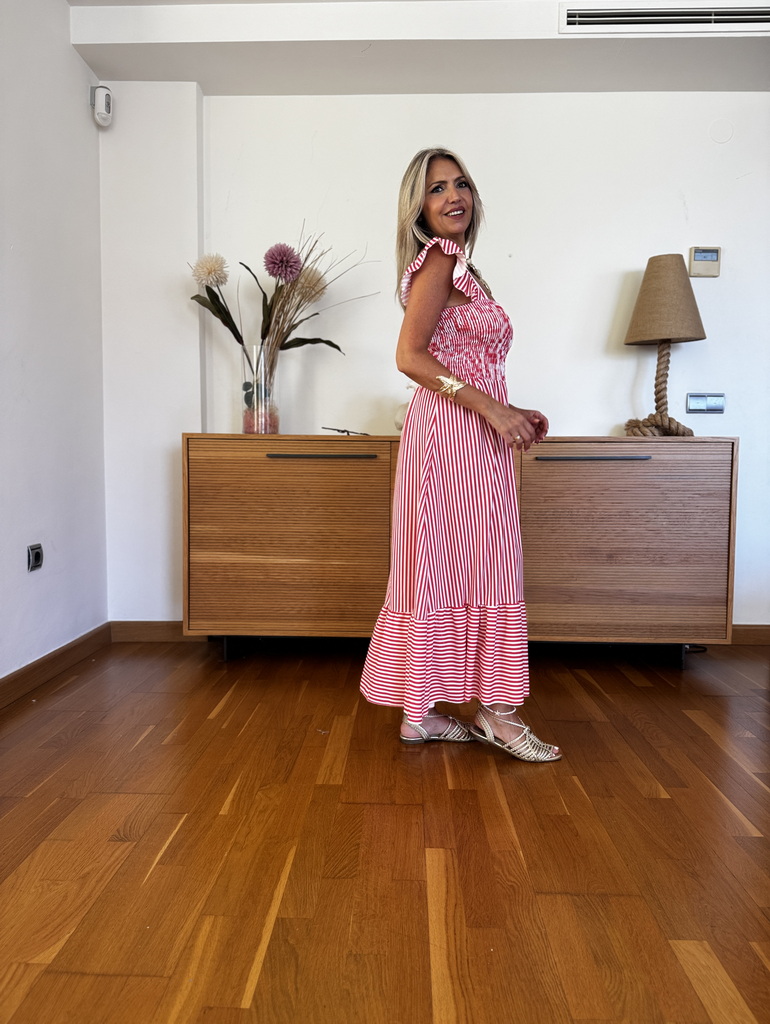 Vestido Fruncido Volante Rayas - Imagen 3