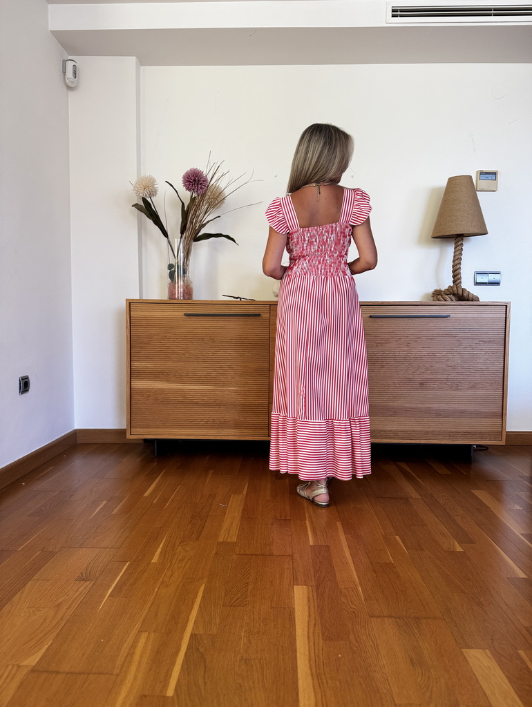 Vestido Fruncido Volante Rayas - Imagen 4