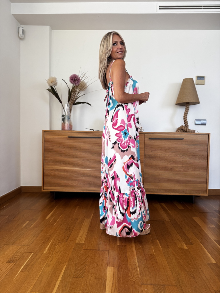 Vestido Satén Estampado - Imagen 3