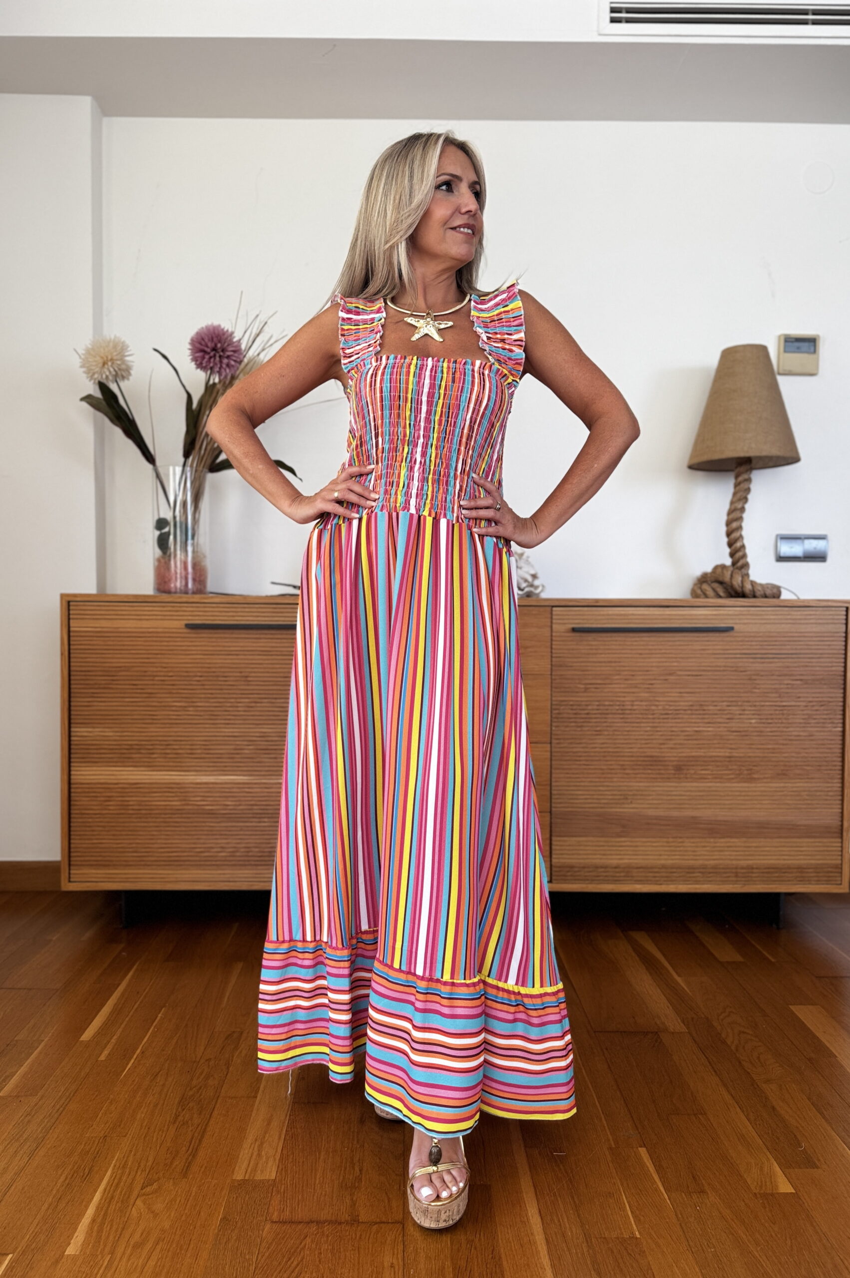 Vestido Fruncido Rayas