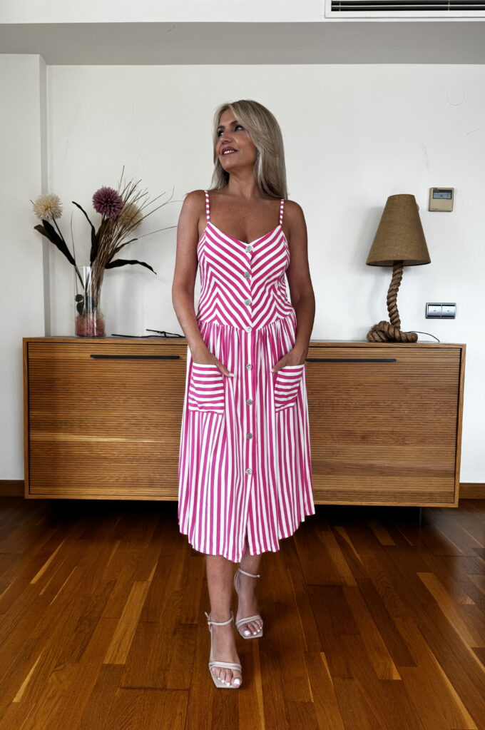 Vestido Midi Bolsillos - Única, Fucsia