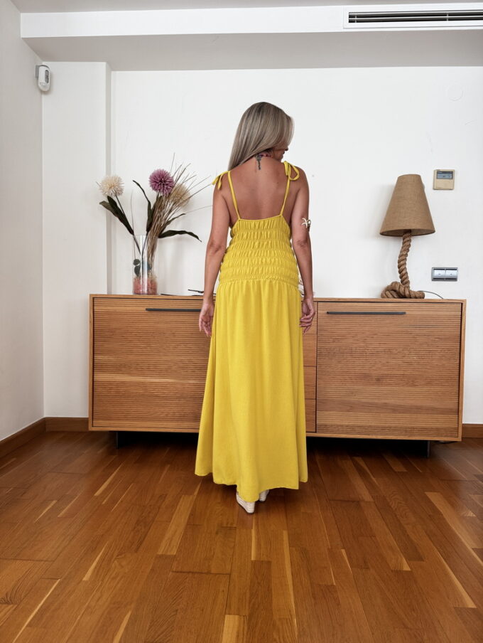 Vestido Fruncido Cordones