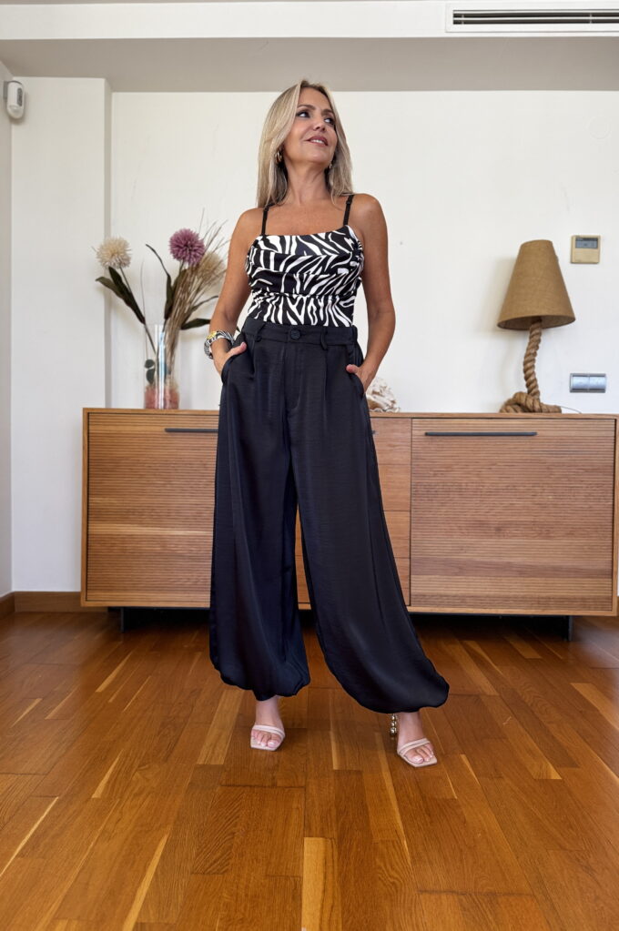 Pantalon Raso Bajo Botones - S, Negro