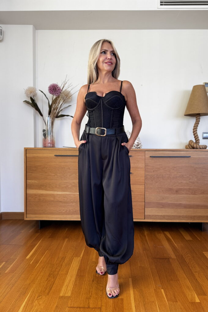 Pantalon Cinturón Bajo Botón - S, Negro