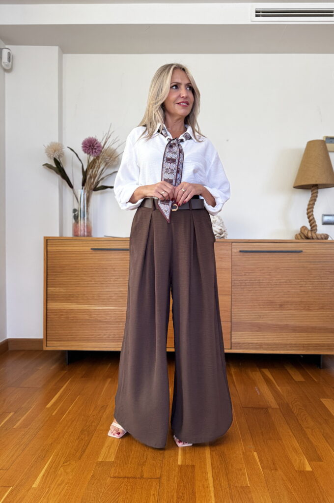 Pantalon Pinzas Cinturón - Única, Marrón oscuro