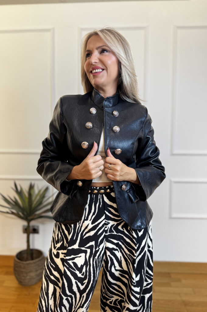 Chaqueta Polipiel Botones - Única, Negro