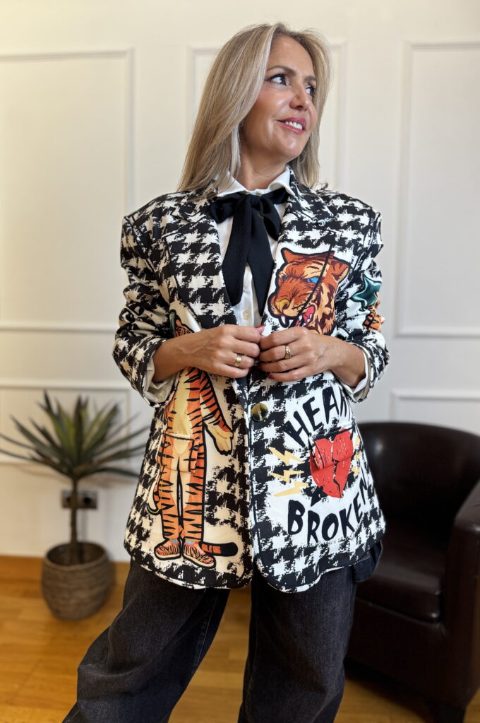Americana Estampada - Única, Negro