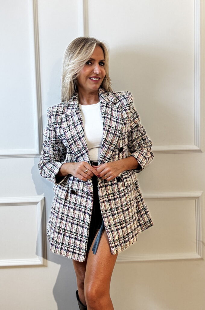 Chaqueta Paño Cuadros - Única, Fucsia