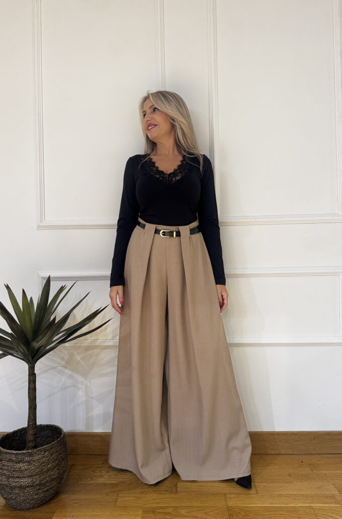 Pantalon Pinzas Cinturón - Única, Arena