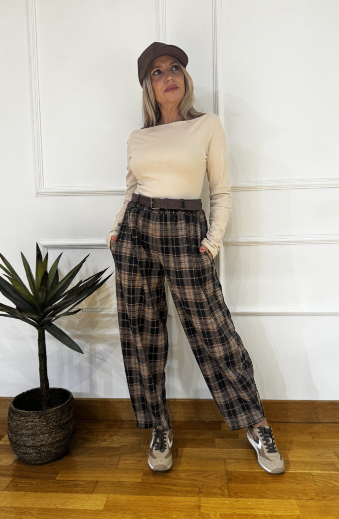Pantalon Cuadros Cinturón - Única, Arena