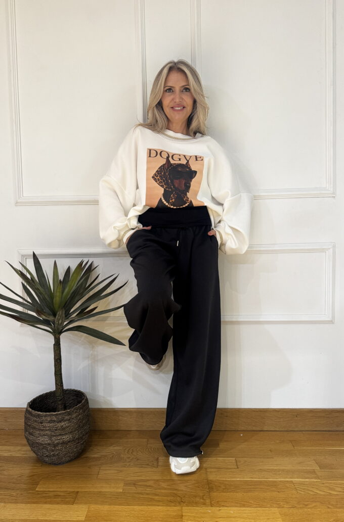 Pantalon Algodón Doble Cintura - Única, Negro